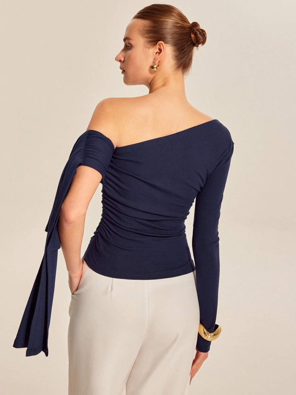 Asymmetrical Draped Sleeve Top - Picture 3 of 3